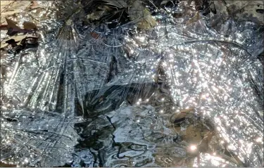  ?? TANIA BARRICKLO — DAILY FREEMAN ?? A thin layer of ice forms on standing water while reflecting the sun in the town of Shandaken, N.Y., in this photograph from Sunday, March 22.