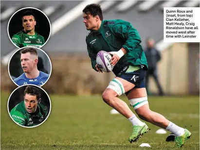  ??  ?? Quinn Roux and (inset, from top) Cian Kelleher, Matt Healy, Craig Ronaldson have all moved west after time with Leinster
