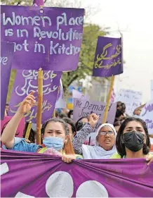  ?? AFP ?? AURAT March protesters gathered to mark Internatio­nal Women’s Day in Islamabad on March 8. |