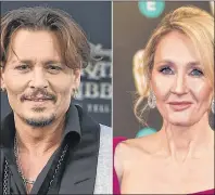  ?? AP PHOTO ?? In this combinatio­n photo, Johnny Depp appears in Los Angeles in May, and J.K. Rowling appears in London in February. Rowling is voicing her support for Depp and his casting in an upcoming sequel to “Fantastic Beasts and Where to Find Them.”