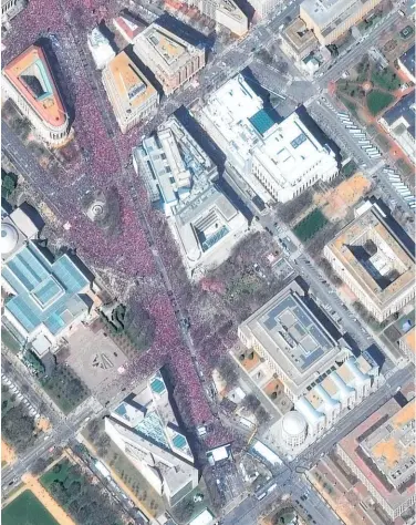  ?? Picture / AP ?? beb shows downtown Washington and the site of the rally. The stage is near the right centre and wardw towards the top of the image.