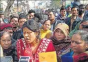  ?? PTI FILE ?? Mother of Chandan Gupta, who died in Kasganj violence, speaks to media persons in Kasganj.