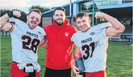  ?? ?? MVPs Dougie Meechan. left, and Greg Black, right, with head coach Andrew McGowan