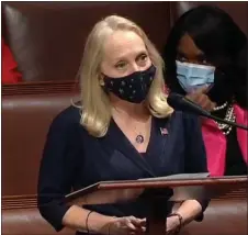  ?? IMAGE FROM SCREENSHOT ?? U.S. Rep. Mary Gay Scanlon, D-5, speaks in favor of impeaching President Donald Trump during debate on the motion Wednesday.