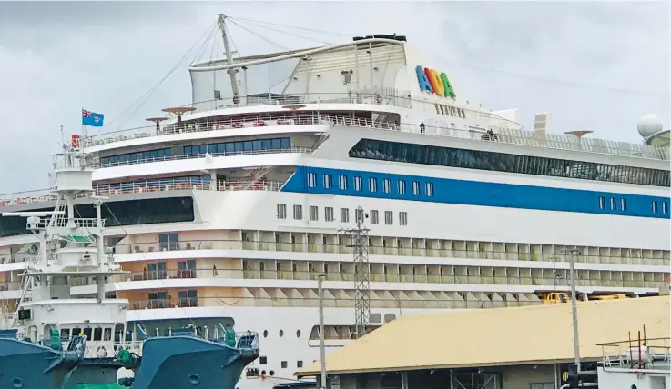  ?? Photo: Laisa Lui ?? German owned cruise liner AIDAmar docks in Suva on December 23, 2022.