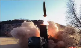  ?? Photograph: KCNA VIA KNS/AFP/Getty Images ?? North Korean state media released on Sunday an image showing the testing of a weapons system it claimed was part of the regime’s nuclear weapons program.