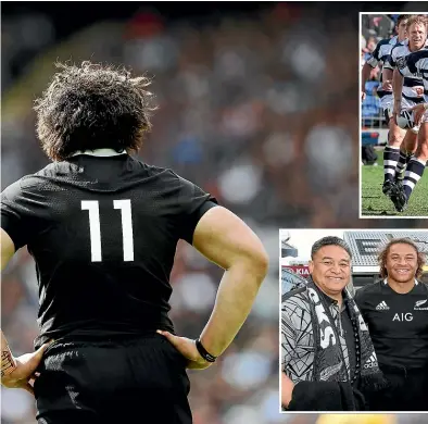  ?? GETTY IMAGES ?? Caleb Clarke, the star of the show at Eden Park last Sunday, with his former All Blacks and Auckland rep father Eroni and proud mother Siala.