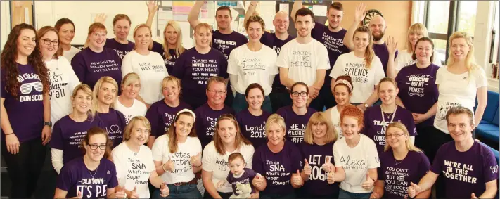  ??  ?? The staff of Creagh College taking part in the t-shirt day in aid of Féileacáin.