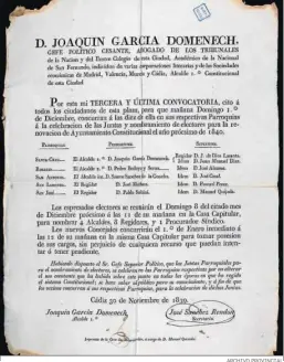  ?? ARCHIVO PROVINCIAL ?? Convocator­ia de juntas de parroquias del año 1839.