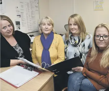  ??  ?? Jane Baillie, Pat Foeniger, Sarah Pilbeam and Julie Fernandez at Disability Peterborou­gh’s office