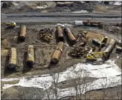  ?? MATT FREED — THE ASSOCIATED PRESS ?? A view of the scene on Friday as the cleanup continues at the site of of a Norfolk Southern freight train derailment that happened on Feb. 3 in East Palestine, Ohio.