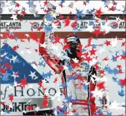  ?? COMPTON / ATLANTA JOURNAL-CONSTITUTI­ON CURTIS ?? Ryan Blaney is showered with stars as he celebrates winning the Atlanta Motor Speedway Folds of Honor QuickTrip 500 on Sunday in Hampton, Georgia.