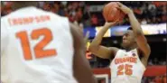  ?? ADRIAN KRAUS — THE ASSOCIATED PRESS ?? Syracuse guard Tyus Battle lines up a jump shot during the second half of an NCAA college basketball game in Syracuse, N.Y., Feb. 4. Syracuse beat Virginia 66-62.