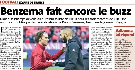  ?? (AFP) ?? On n’est pas près de voir Griezmann et Benzema ensemble en Bleu...