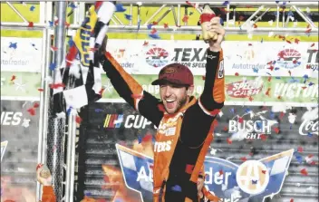  ?? RANDY HOLT/AP ?? CHASE ELLIOTT celebrates his win in a NASCAR Cup Series auto race at Texas Motor Speedway in Fort Worth, Texas, on April 14.