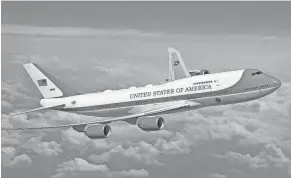  ?? U.S. AIR FORCE VIA AP ?? This artist rendering provided by the U.S. Air Force shows the livery design for the new Air Force One fleet. The Air Force says the light blue on the new model of the modified Boeing 747s that transport the president will be a little bit deeper and more modern in tone than the robin’ s egg blue on the aircraft currently in use.