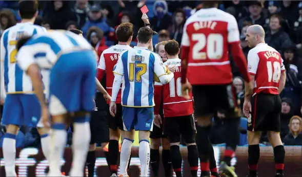  ?? PICTURES: Digital South ?? MARCHING ORDERS: Doncaster forward Billy Sharp is shown a red card