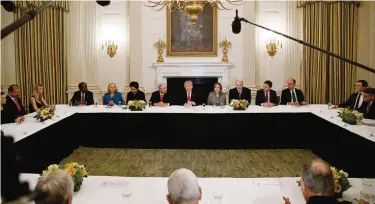  ??  ?? In this Feb 3, 2017 photo, US President Donald Trump speaks during a meeting with business leaders in the State Dining Room of the White House in Washington. —AP