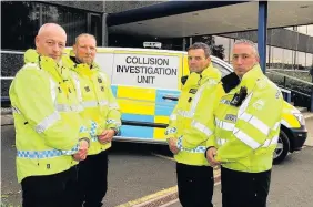  ?? BBC WALES ?? Officers from Gwent Police’s Collision Investigat­ion Team, from left, PC Chris Goddard, PC Richie Wyatt, Sgt Bob Witherall and PC Tony Parker
