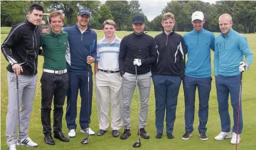  ??  ?? ●● Wilmslow Golf Club junior captain Sam Proctor and two other junoir golfers with Everton players Gareth Barry, Phil Jagielka, Tom Cleverley and Stephen Naismith