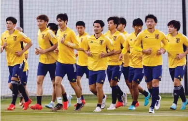  ?? (Reuters) ?? Japan players during training at Al Sadd SC New Training Facility 1 in Doha yesterday.