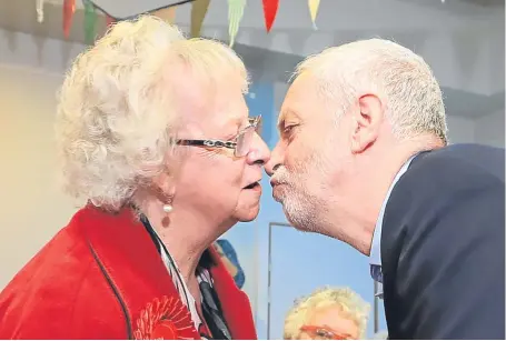  ?? Picture: PA. ?? Labour leader Jeremy Corbyn greets former Halifax MP Alice Mahon, 79, at Hebden Bridge Town Hall, during a general election campaign visit.