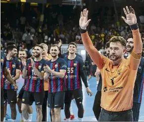  ?? FOTO: PERE PUNTÍ ?? A la Final Four
Los jugadores del Barça tras eliminar en cuartos al GOG