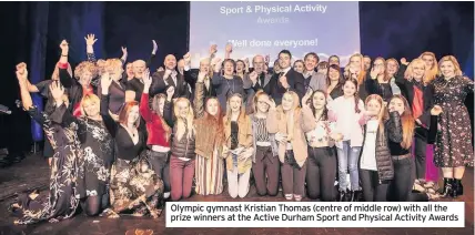  ??  ?? Olympic gymnast Kristian Thomas (centre of middle row) with all the prize winners at the Active Durham Sport and Physical Activity Awards