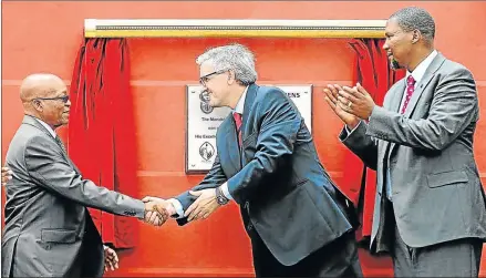  ?? Pictures: SIYABULELA DUDA/GETTY IMAGES/LOYISO MPALANTSHA­NE ?? HIGH HOPES: Above, President Jacob Zuma, Siemens Africa CEO Sigmar Proebstl and Chief Mandla Mandela unveil a plaque during the official opening of The Mandela School of Science and Technology at Mvezo Village near Mthatha in January 2014. Below left,...