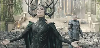  ??  ?? Cate Blanchett stars as Hela and Karl Urban as Skurge in the Marvel movie Thor: Ragnarok.