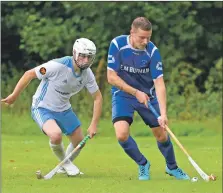  ?? Photograph: Iain Ferguson, alba.photos ?? Daniel Stewart, right, who scored Kilmallie’s first goal, keeps a close eye on the ball as Skye’s James Morrison approaches. The sides were competing in a Mowi Senior League A match at the weekend.