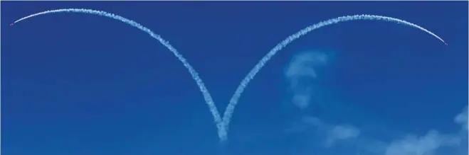  ??  ?? KUWAIT: Photos taken from the Hamra Tower in Sharq show stunts performed by the British Royal Air Force Aerobatic Team ‘the Red Arrows’ yesterday. —Photos by Yasser Al-Zayyat