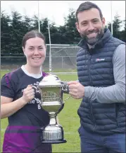  ?? (Pic: P O’Dwyer) ?? RIGHT - Chairman of Glanfest, Stephen Dunne presenting Kilworth captain, Laura Sheehan with the Owenie McAuliffe 7s Cup after her side won the 7s tournament on Saturday.