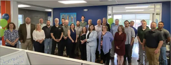  ?? EVAN BRANDT — MEDIANEWS GROUP ?? All the employees in Cedarville Engineerin­g’s Pottstown office gathered to celebrate the company’s SBA award Tuesday, May 24.