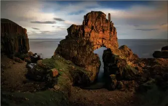  ?? ?? Clockwise from far left: Caisteal Abhail on Arran; Mangarstad­h Seastacks on Lewis; Carsaig Arches on Mull; cliffs of Yesnaby on Orkney; and a sheiling on Lewis