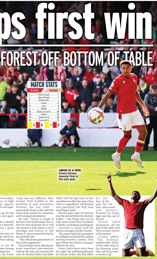  ?? ?? AWON IS A WIN: Forest hitman Awoniyi fires in the only goal