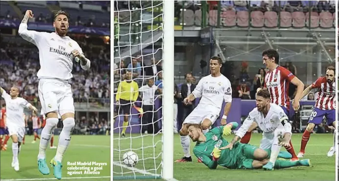  ??  ?? Real Madrid Players celebratin­g a goal against Atletico