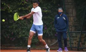  ?? Photograph: Abaca Press/Alamy ?? Félix Auger-Aliassime practises under the guidance of Toni Nadal, who has joined his coaching team.