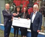  ??  ?? Oban Rotary president Graham Fraser presented a cheque for £725.10 to Mary’s Meals manager Marie Rowan. Also in the picture is Mary’s Meals volunteer Maureen Drummond and Am- Am convener David Mudie.