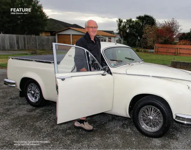  ??  ?? Proud custodian: club president Peter Jenkins with the nearly fully restored ute