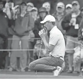  ?? ASSOCIATED PRESS ?? Jordan Spieth isn’t happy about a missed putt on the 17th hole during the third round Saturday.