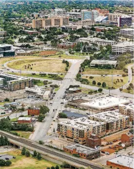  ??  ?? The area along Interstate 235 between NE 6 and NE 10 near the Health Sciences Center is where officials would like to develop an innovation district.