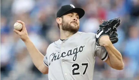  ?? JAMIE SQUIRE/ GETTY IMAGES ?? Sox right- hander Lucas Giolito allowed two runs and five hits in 5‰ innings Thursday night against the Royals. He walked two and struck out two.