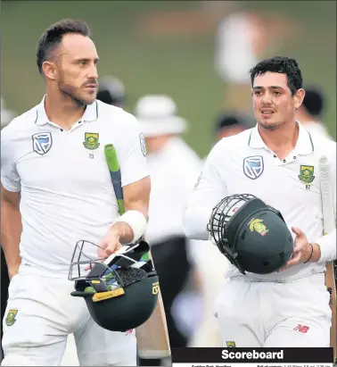  ?? PICTURE: BACKPAGEPI­X ?? LAST MEN STANDING: Faf du Plessis and Quinton de Kock at the end of yesterday’s third Test against New Zealand at Seddon Park in Hamilton.