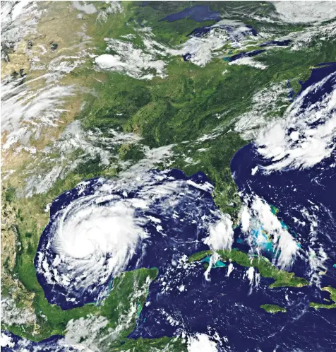  ??  ?? A weather satellite picture shows Hurricane Harvey heading straight for the Texas Gulf coast. Officials are planning for a major disaster after the storm strengthen­ed last night