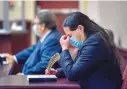  ?? EDDIE MOORE/JOURNAL ?? Redwolf Pope reacts as a jury foreman reads a verdict of guilty on the charges of rape and voyeurism in 1st Judicial District Court in Santa Fe on Friday.