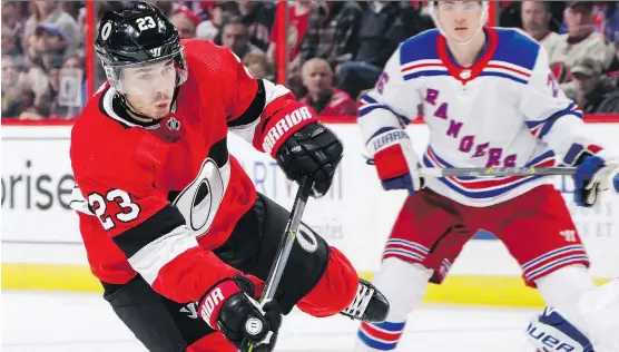  ?? GETTY IMAGES ?? Acquiring fourth-line centre Nick Shore, left, from the Ottawa Senators for a draft pick was the biggest move Flames GM Brad Treliving made at Monday’s NHL trade deadline.