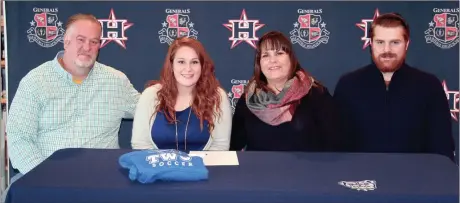  ??  ?? Among those on hand last Wednesday to watch Heritage High School soccer player Jennie Bridges sign scholarshi­p papers with Tennessee Wesleyan University were family members David, Samantha and Noah Bridges. (Catoosa County News photo/Scott Herpst)