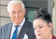  ??  ?? Roger Stone leaves a hearing in November