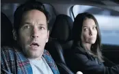  ??  ?? Paul Rudd, left, and Evangeline Lilly star in a superhero movie that too often goes for laughs.